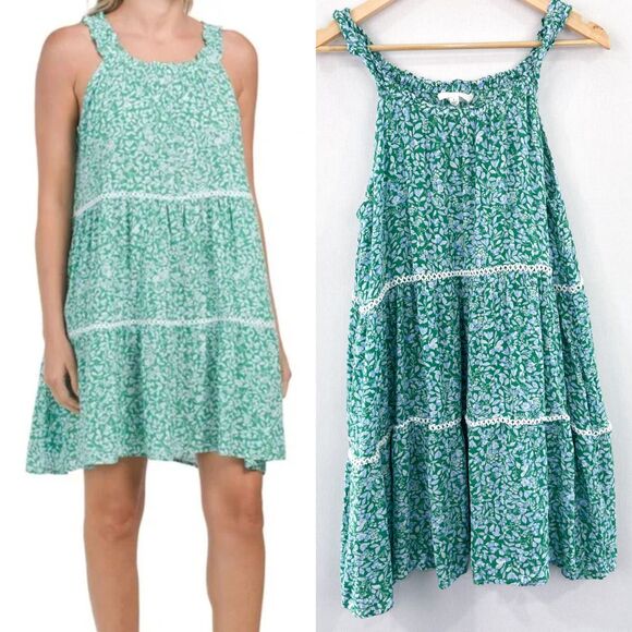 Lucky Brand Dresses & Skirts - Lucky Brand Ditsy Floral Tiered Mini Dress Small Spring Blue Green Cottagecore